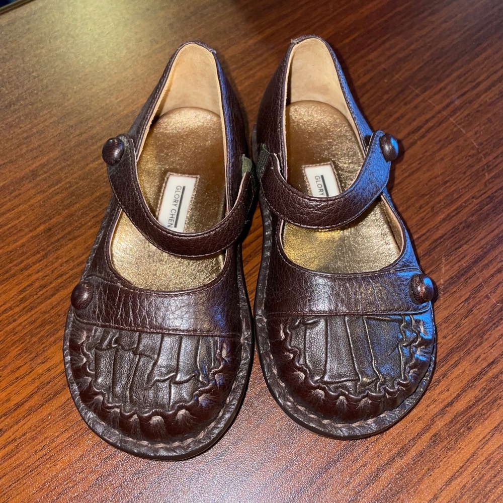 Glory‎ Chen Brown Leather slip on Mary Jane toddler Girl's Shoes Dressy size 7